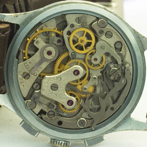 Oude Klok Oude Chronograaf Uurwerk Mechanisme Versnelling — Stockfoto