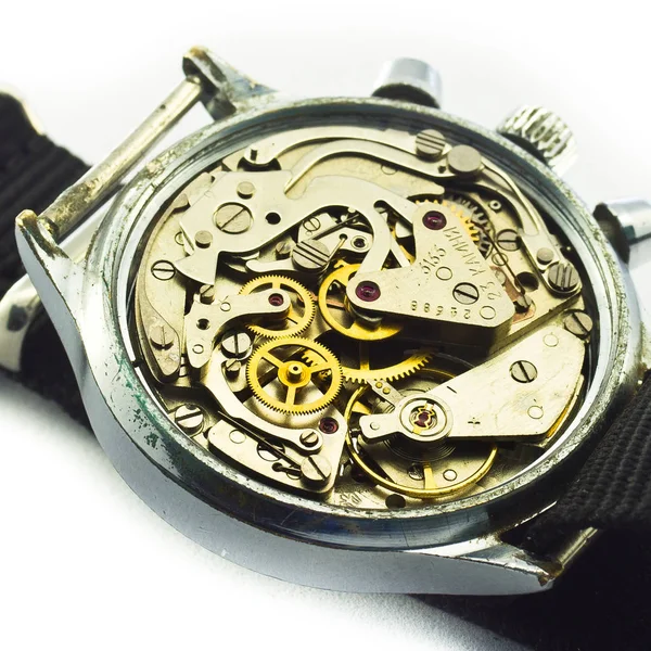 Staré Hodiny Starý Chronograf Hodinový Mechanizmus Převodovka — Stock fotografie