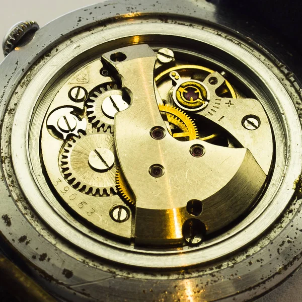 Old Clock Old Chronograph Clockwork Mechanism Gear — Stock Photo, Image