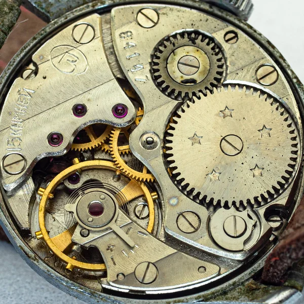 Παλιό Ρολόι Παλιό Χρονογράφος Μηχανισμό Γρανάζι — Φωτογραφία Αρχείου