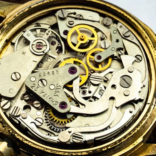 Reloj Viejo Viejo Cronógrafo Mecanismo Relojería Engranaje —  Fotos de Stock