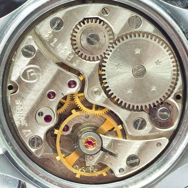 Staré Hodiny Starý Chronograf Hodinový Mechanizmus Převodovka — Stock fotografie