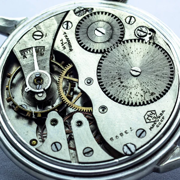 Staré Hodiny Starý Chronograf Hodinový Mechanizmus Převodovka — Stock fotografie