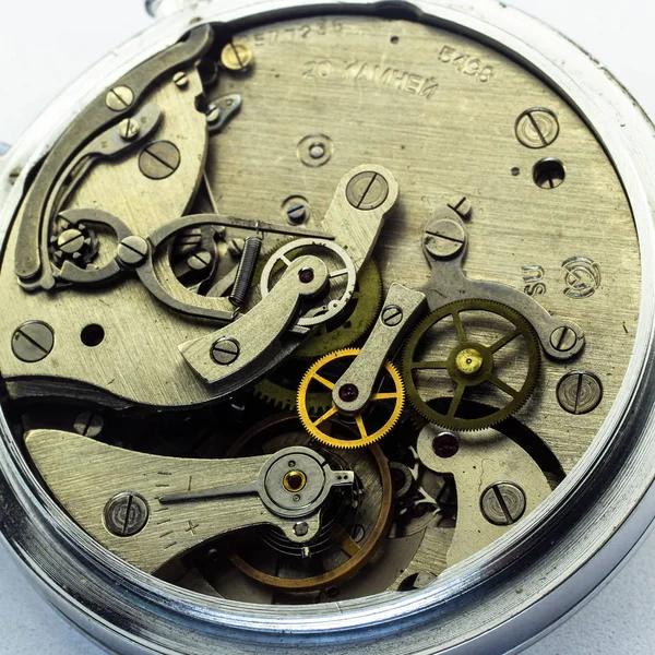 Oude Klok Oude Chronograaf Uurwerk Mechanisme Versnelling — Stockfoto