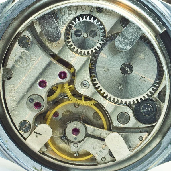 Oude Klok Oude Chronograaf Uurwerk Mechanisme Versnelling — Stockfoto