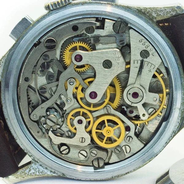 Staré Hodiny Starý Chronograf Hodinový Mechanizmus Převodovka — Stock fotografie