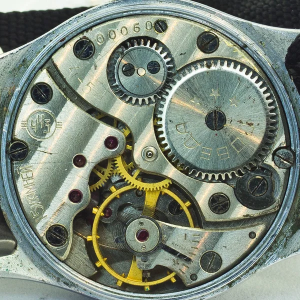 老式钟表钟表钟表机构齿轮 — 图库照片