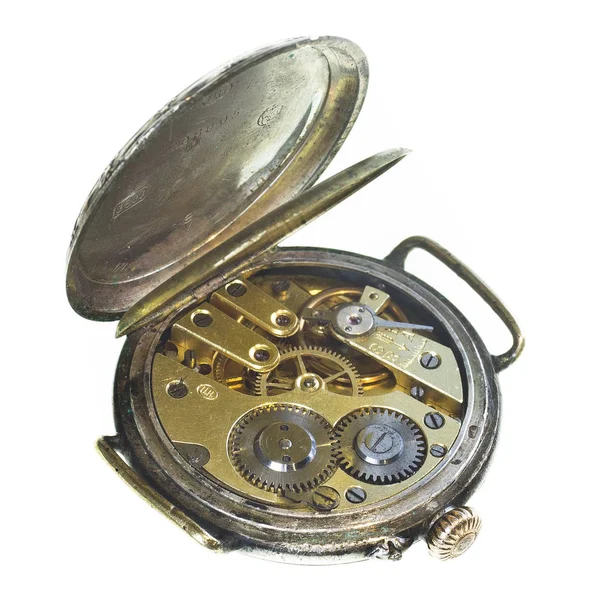 古いクロック古いクロノグラフ時計機構ギア — ストック写真