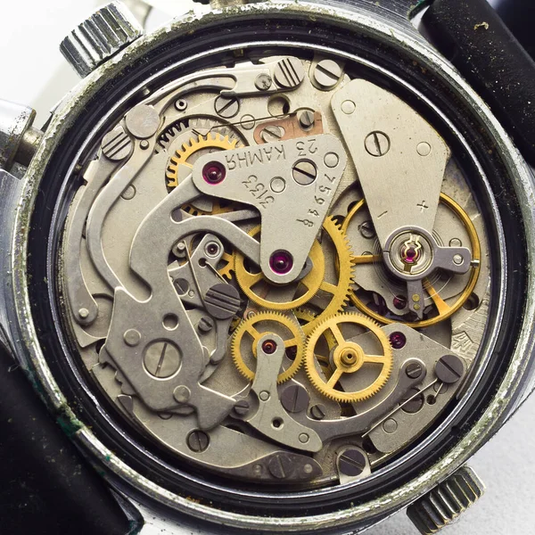 Vieille Horloge Vieux Chronographe Mécanisme Horloge Engrenage — Photo