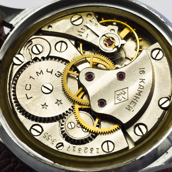 Reloj Viejo Viejo Cronógrafo Mecanismo Relojería Engranaje — Foto de Stock