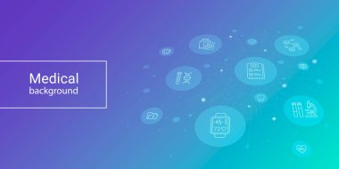 Soyut teknoloji ve ikonlu bilimsel mavi arkaplan. Tıbbi yenilik kavramı.