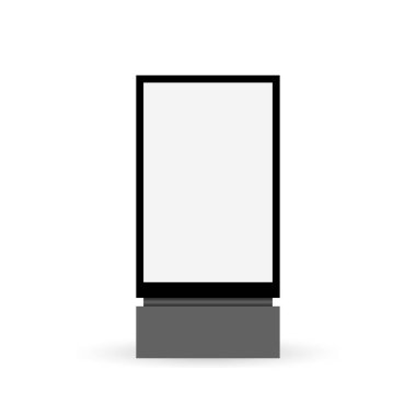 Gölgeli gerçekçi tasarımı olan ilan panosu. Terfi tasarımı reklamı. Şehir reklam illüstrasyonu. Sokak lambası tasarımı. Gerçekçi izole edilmiş vektör modeli. Boş ekran.