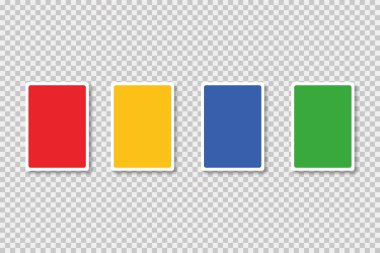 Renkli oyun kartları vektörü şeffaf arkaplanda izole edildi. İndirim kuponu şablonu. Renkli vektör çizimi. Vektör dokusu. Resim kavramını göster.