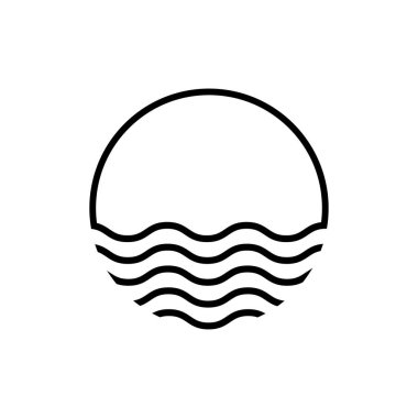 Günbatımı gökyüzü doğrusal simgesi. Tatil konsepti. Peyzaj tasarımı. Yaz grafiği Gün doğumu gün batımı logosu. İzole vektör işareti sembolü.