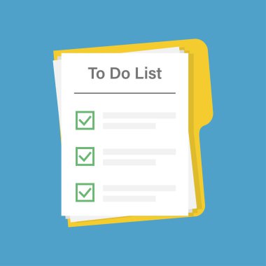 Mavi arka plandaki belgeye listelemek için. Planlama simgesi konsepti.