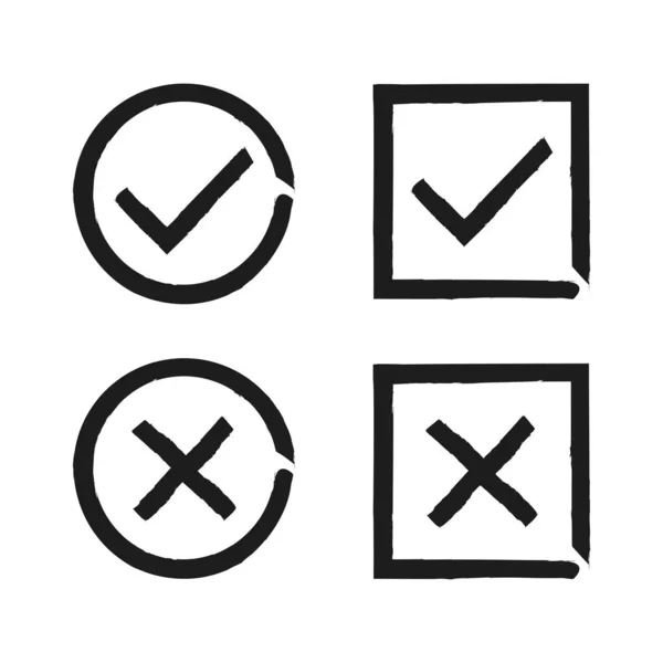 Check mark isolated hand drawn button for concept design. Check list button sign. Vector check mark icon set symbol. Checklist button icon. Vote symbol tick. — Stock Vector