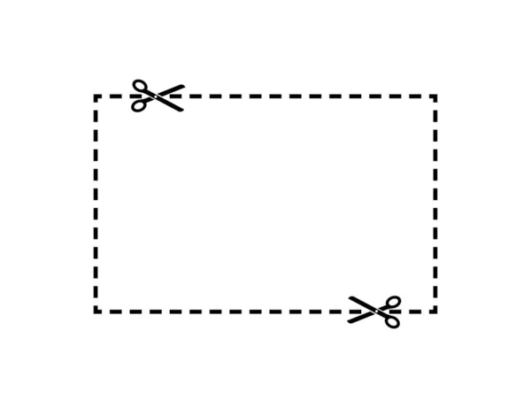 Schere punktierte Schnittlinie quadratisch. Schere schneidet Linienelement Vektor isoliert. Scheren-Vektor-Icon-Vorlage. Gutscheinrabatt. Aufkleber-Symbol. weißer Hintergrund. — Stockvektor