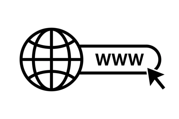 Web-Symbol. www-Zeichen. Suche www Vektor-Symbol. Webhosting-Technologie. Globus-Hyperlink-Symbol. isolierter Vektor. Browser-Suche Webseite. — Stockvektor