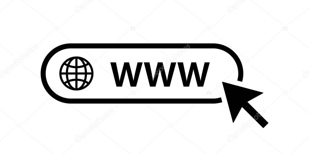 Web icon. WWW sign. Search www vector icon. Web hosting technology. Globe hyperlink icon. Isolated vector. Browser search website page.