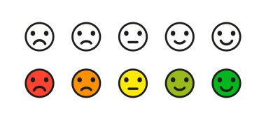 Emoji simgeleri. İzole vektör çizimi. Değerlendirme konsepti. Revie
