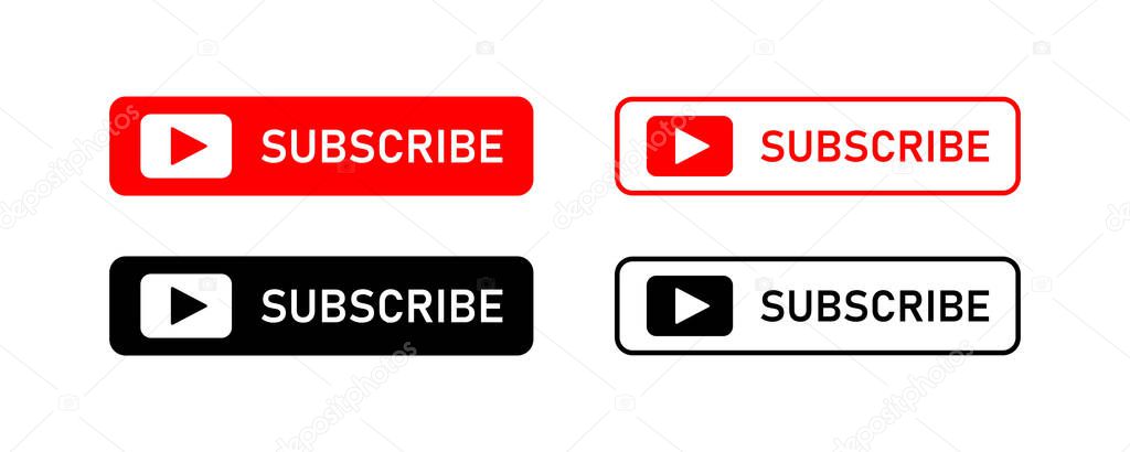 Subscribe red isolated vector button. Red play button icon. Subs