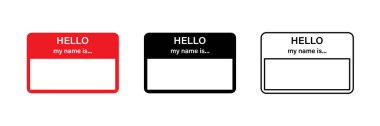 Hello my name is red vector sticker. Blank name tag. Sticker des