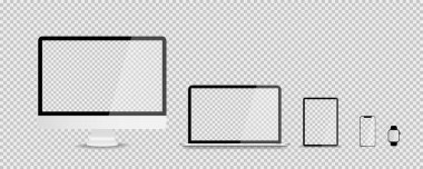 Şeffaf arkaplanda gerçekçi moda tasarımlı aygıtlar. Se