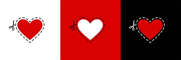 Ikona vektoru srdce, symbol lásky s nůžkami tečkovanými čárou. Vektor — Stockový vektor