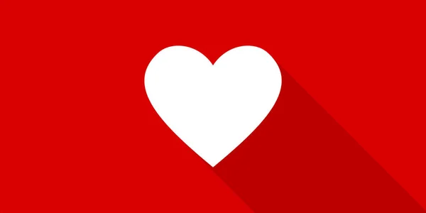 Corazón vectorial de diseño plano con sombra sobre fondo rojo. Valen. — Vector de stock