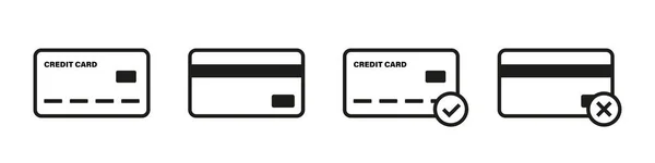 Icone isolate del vettore della carta di credito. Carta bancaria nero contorni icona — Vettoriale Stock