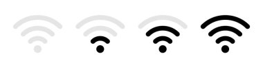 Wi-Fi izole vektör simgeleri. Konsept tasarım için simge. Dalga simgesi. Wi-fi vektör simgesi. Ağ sinyali. Wifi ikonu kablosuz internet bağlantısı sinyali. Bulut teknolojisi çizimi.