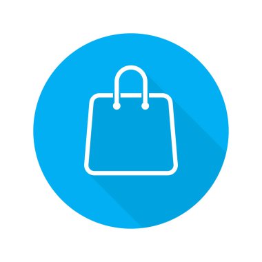 Çanta alışveriş vektörü mavi daire arka planında izole edilmiş bir simge. Düz tasarım çizimi. Alışveriş poşeti ikonu. Eko torba ikonu. EPS 10