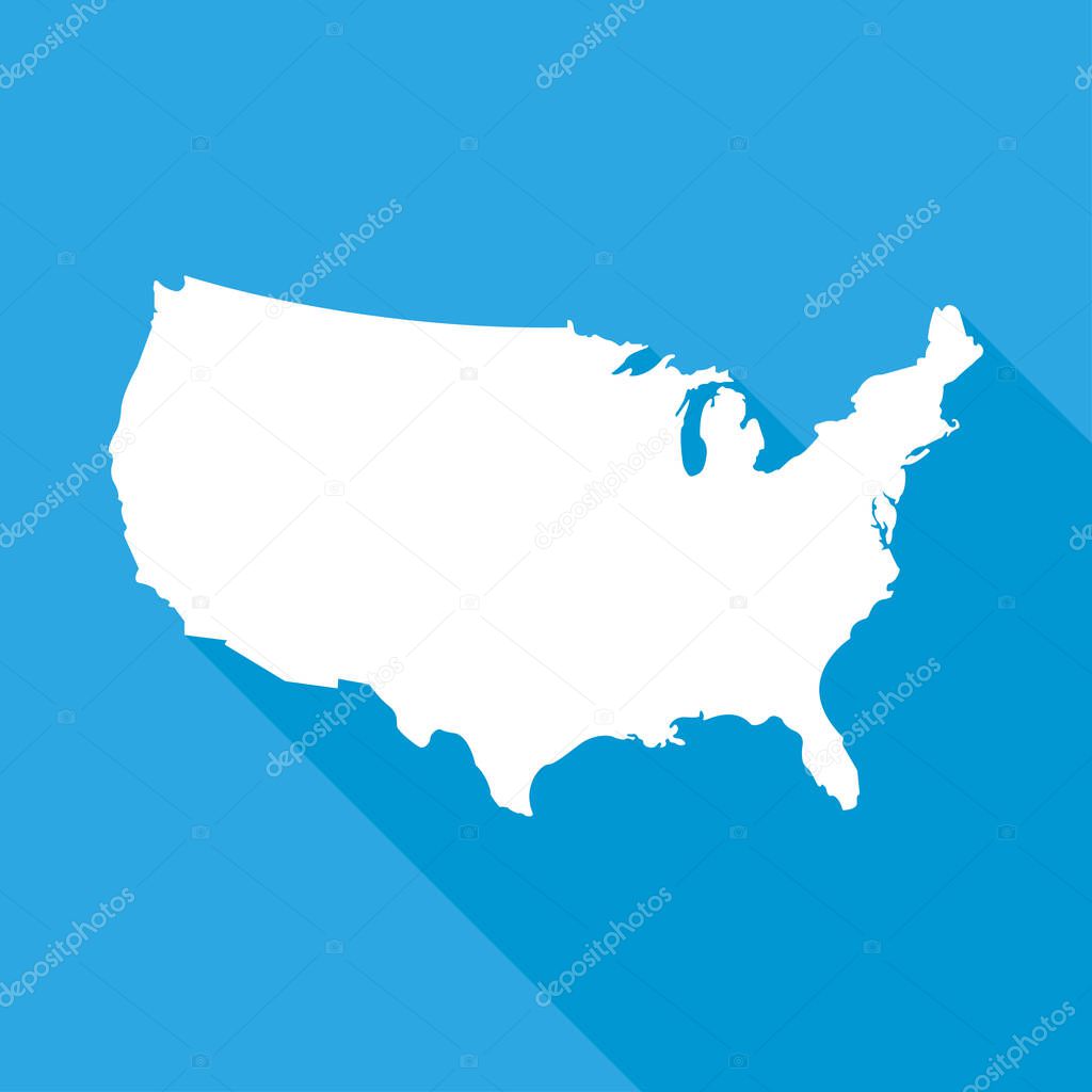 USA map vector isolated illustration on blue background with shadow. Flat trendy design. North america. Usa map vector illustration.