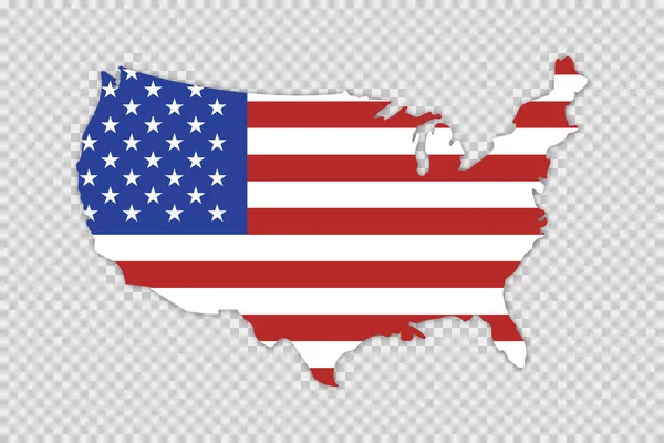 Usa Karte Mit Flagge Und Schatten Auf Transparentem Hintergrund Vektorisolierte — Stockvektor