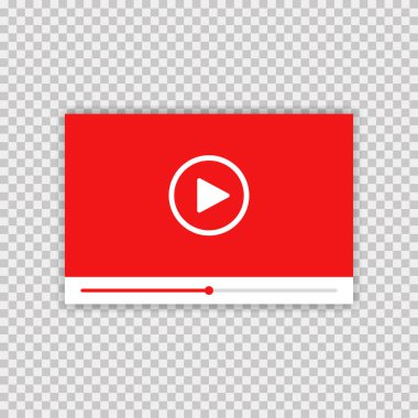 Video oynatıcı. Vektör izole illüstrasyon. Şeffaf arkaplanda gölgeli bir ortam oynatıcı çerçevesi. Vektör ekran oynatıcı. Vektör illüstrasyonunu uydur. EPS 10