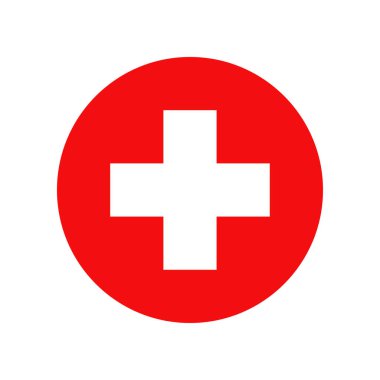 Kızıl Haç. Vektör izole simgesi. Tıp sağlığı hastanesi tabela sembolü. Vektör soyut grafik tasarımı. Acil tıp. İlk yardım. Sağlık hizmetleri. EPS 10