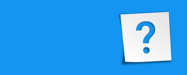 Çıkartma soru işaretiyle hatırlatıyor. Vektör izole illüstrasyon. Mavi panoramik arka planda çıkartma sorusu. EPS 10