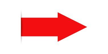 Ok tasarımı. Vektör izole illüstrasyon. Kırmızı vektör oku. Düz simge. Grafik elementi. Kırmızı işaret. EPS 10