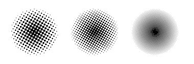 Yarım tonlu noktalar. Vektör yarım ton elementi izole etti. Soyut noktalı vektör noktalama dokusu. Radyal arkaplan şekilleri.
