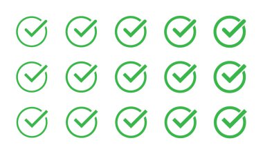 Yeşil işaretleme simgesi izole vektör elementlerini ayarladı. Kene onaylı sembol. Eps 10