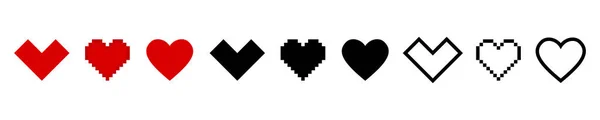 Herzen Vektor Pixelsymbole Isoliert Auf Weißem Hintergrund Vektorillustration Liebessymbol Schwarze — Stockvektor