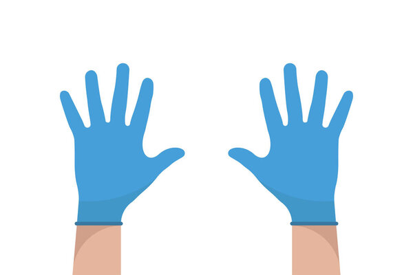 Hand with gloves. Vector isolated illustration. Latex gloves vector. Precaution icon. Medical equipment flat design. Health care. EPS 10