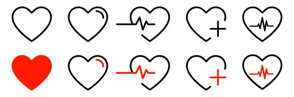 Icone Cardiache Segni Vettoriali Isolati Raccolta Segni Battito Cardiaco Vettoriale — Vettoriale Stock