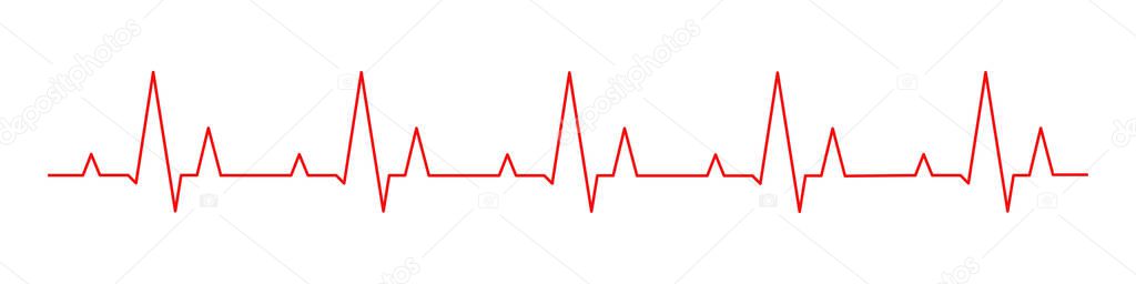 Hearbeat red line. Vector isolated illustration. Abstract wave. Pulse red vector trace.  EKG cardio line red symbol. Medical and Healthy concept. EPS 10