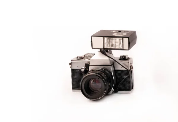 Zwart Met Zilverkleurige Vintage Handmatige Analoge Mechanische Camera Met Externe — Stockfoto