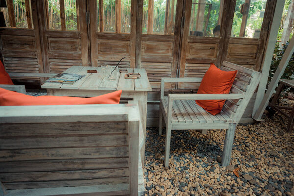 Table set on terrace for breakfast, Vintage Coffee Shop