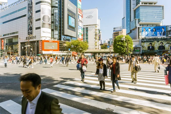 Tokio Octubre Peatones Cruce Shibuya Octubre 2016 Tokio Famoso Cruce — Foto de Stock