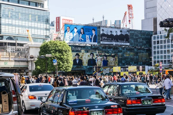 Tokio Japón Octubre 2016 Taxi Clásico Distrito Comercial Shibuya Con — Foto de Stock