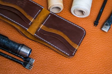 Hakiki deri cüzdan bifold işçilik alet, yapımı cüzdan, el yapımı