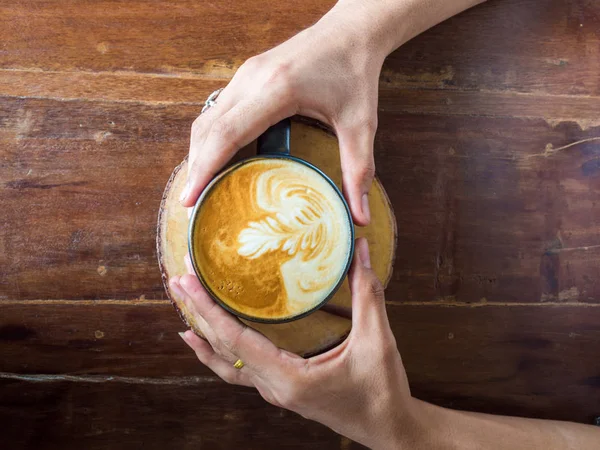 Latte Art Kawa Drzewa Tekstury Tle Drewna — Zdjęcie stockowe